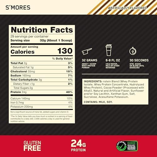 Optimum Nutrition Gold Standard Whey Protein Powder, S'Mores, 2 LB - Image 3