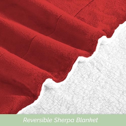 Elegant Comfort Ultra Soft Reversible Flannel Sherpa Blanket - Cozy Silky Fleece Throw for Couch, Bed - Plush Fuzzy Warm Winter Blanket for Gift, Twin, Red - Image 5