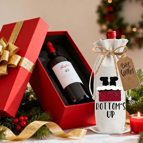 1Pcs Christmas Chimney Wine Bags Christmas Gift Bag, Wine Bottle Bags Merry Xmas Bottle Covers for Merry Christmas,Holiday Party,Storage with 1Pcs Kraft Blessing Cards and natural jute rope - Image 4