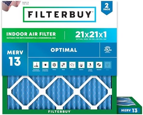Filterbuy 21x21x1 Air Filter MERV 13 Smoke & Allergy Defense (2-Pack) by Filterbuy