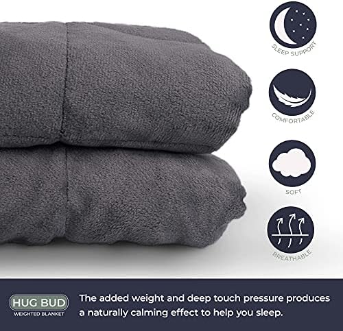 Hug Bud Weighted Blanket - 80" X 87" - 25-lbs - No Cover Required - Fits Queen/King Size Bed - Shareable for Two 120-180-lb Adults - Minky Grey - Premium Glass Beads - Calming Sensory Relaxation - Image 3