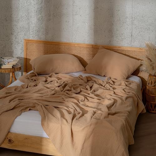 Muslin Blanket - Pure 100% Turkish Cotton Airy Soft Light Versatile Gauze Throw Blanket for Bed, Couch, Sofa (Beige, Twin XL Size (71" x 95" inch)) - Image 3