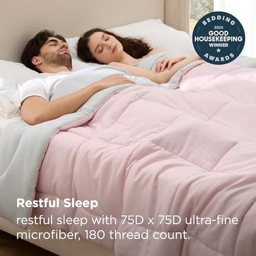 Bedsure Full Comforter Duvet Insert, All Season Bed Comforter, Quilted Down Alternative Duvet, Box Stitched Comforters with Corner Tabs, Machine Washable, 82 x 86 Inches (Pink/Grey) - Image 5