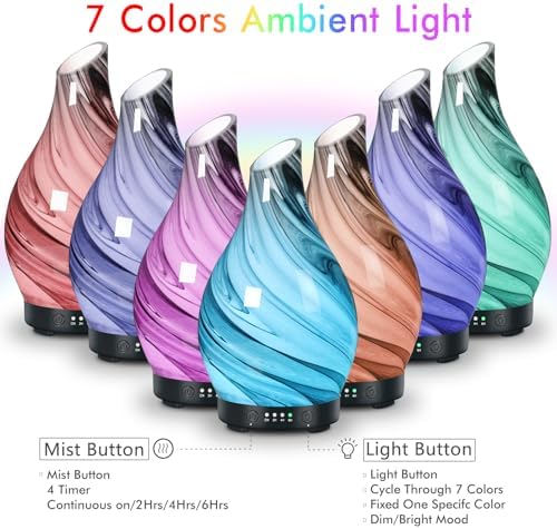 Aromatherapy Essential Oil Diffuser for Home- Art Glass Diffuser for Essential Oils with Waterless Auto Shut-Off 4 Timer 7 Colors LED Night Light for Home Office Decor Gifts for Women - Image 3