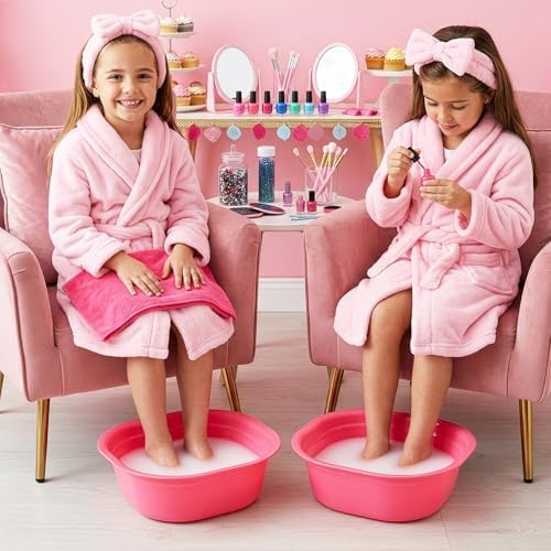 DEAYOU Set of 6 Small Foot Spa Kit for Spa Party, 12" x 12" x 4.3" Foot Tub and 14" x 29.5" Bath Towels, Washbasin Hand Towels for Sleepover Party, Girls Night, Home Facial and Foot Soak Kit, Pink - Image 5