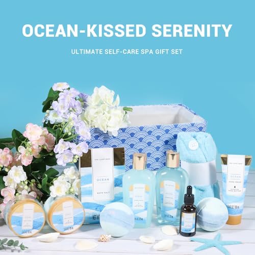 Spa Gift Basket for Women, Spa Luxetique Bath Gift Set - 12 Pcs Ocean Scented Home Bath Kit, Includes Bath Bombs, Body Scrub, Bubble Bath, Body Lotion & More, Spa Set for Women Gift - Image 3