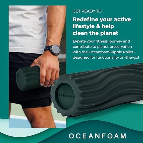Oceanfoam Ripple Travel Foam Roller (11" x 3.35") Firm Mini Foam Roller for Physical Therapy, Deep Tissue Massage, Back Pain - High Density, Ergonomic Wave Textured - Yoga, Pilates, Exercise (Hunter) - Image 3