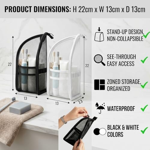 Standing Toiletry Bag,Portable Foldable Hanging Travel Organizer with Zipper and Loop,Mesh Large Capacity Cosmetic Waterproof Bag for Bathroom,Suitcase Packing,Toiletries,Makeup,Skincare (1PC,White) - Image 5