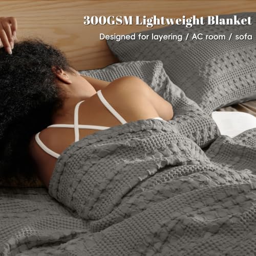 PHF Lightweight 100% Cotton Waffle Throw Blanket for Couch, Dark Grey - Image 2