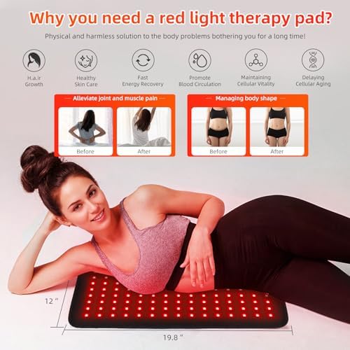 Red Light Therapy for Body Large 19.8" x 12" Infrared Heating Pad Wrap for Back Waist Shoulder Knee Feet Joints Pain Relieve, Diminish Inflammation, Ideal Gift - Image 2