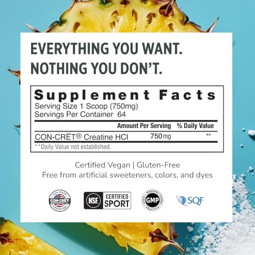 CON-CRET Creatine HCl Powder for Women and Men, Pineapple, 64 Servings - Image 6