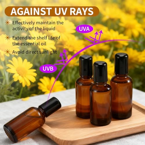 10ML Roller Bottles for Essential Oil, 4 Pack Empty Amber Glass Roller Bottle for Perfume Oil, Roll on Bottles with Stainless Steel Roller Balls, Opener, Funnel and Dropper for Aromatherapy, Massage - Image 2