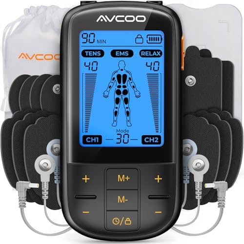 AVCOO 3-in-1 TENS Unit Muscle Stimulator with 30 Modes for Pain Relief by AVCOO