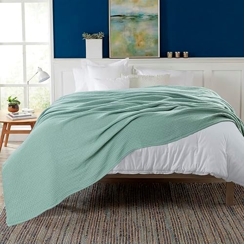 HILLFAIR 100% Combed Cotton Blanket– Queen Bed Blanket– Soft Cozy Warm Multipurpose Throws for Luxury Home Decor– 90 x 90 inch Queen Size Cotton Blankets for Beds- Bed Blankets for All Season- Sage - Image 4