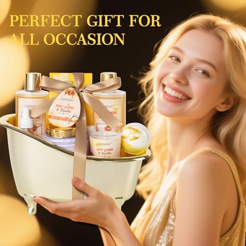 Spa Gift Baskets For Women and Men, Home Luxury Scents Honey Almond Bath Sets for Women Gift, Spa Set Spa Basket with Body Lotion, Lip Balm & More Bath Gift Set Best Gift for Her, Bath Kits Gifts - Image 2