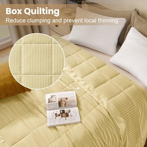 downluxe Queen Size Blanket with Satin Trim, Lightweight Down Alternative Blankets Queen Size for All Season, Machine Washable (Yellow, 90x90 Inch) - Image 2