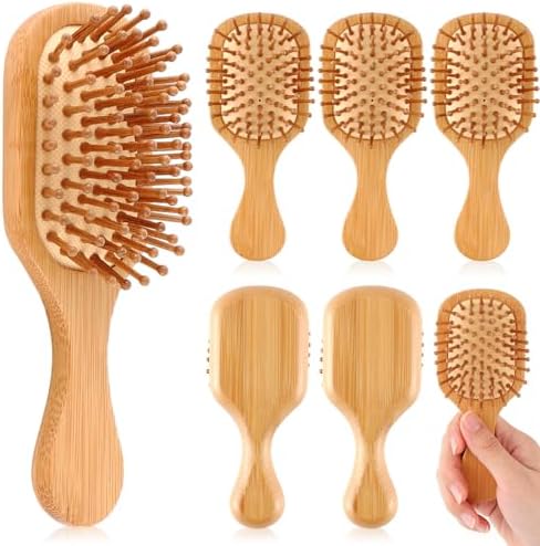 FoldTier 6 Pack Mini Bamboo Hair Brush Bulk Wooden Travel Small Hairbrush by FoldTier
