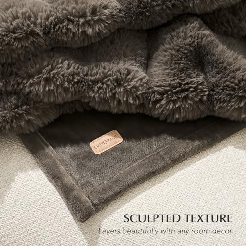 EverGrace Faux Rabbit Fur Bubble Throw Blanket, 90"x90", Dark Taupe - Image 5