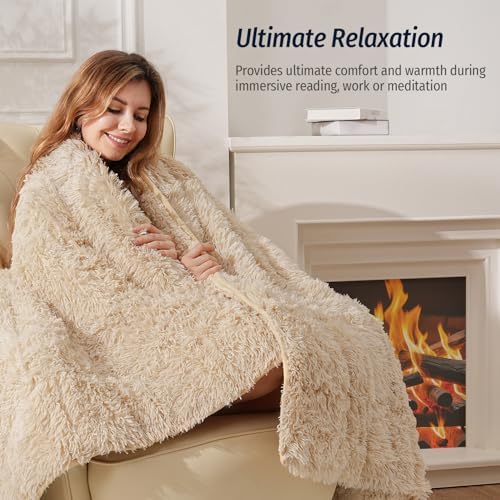 Wemore Weighted Blanket for Adult 60"x80" 15lbs Soft Long Plush Queen Khaki - Image 4