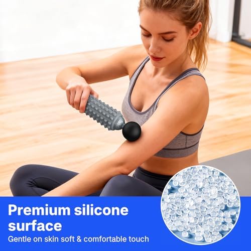 Mini Electric Massage Roller 4 Speeds Vibrating Massage Ball, 2-in-1 Portable Muscle Massager Gun & Roller for Muscle Relief, Detachable Heads, Rechargeable, For Fitness, Office, Travel (Gray) - Image 2