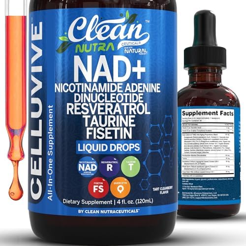 Liposomal NAD Resveratrol Supplement Liquid Drops for Women Taurine Fisetin Grape Seed Quercetin Berberine Astaxanthin Pterostilbene Spermidine Fo Ti Gotu Kola Anti Aging CelluVive by Clean Nutra 4oz by CleanNutraceuticals