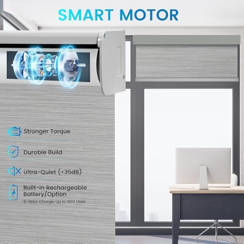 Motorized 100% Blackout Roller Shades – Custom Smart Blinds with Remote Control, Rechargeable Battery or Plug-in Motor, Tuya WiFi Optional, Home & Office Automatic Window Shades (Light Gray/CH9422) - Image 3
