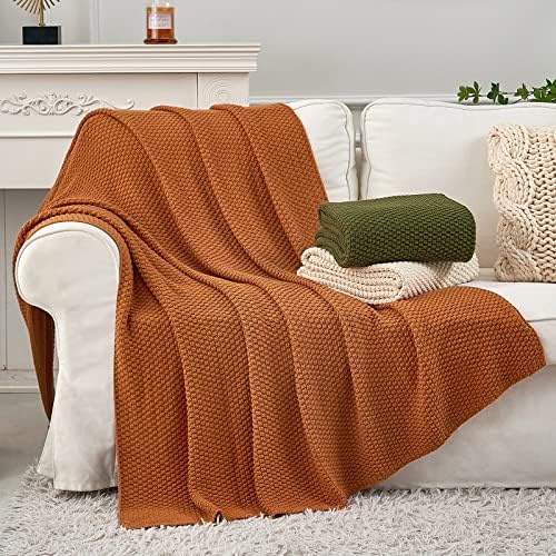 Longhui bedding 100% Cotton Knitted Throw Blanket – Burnt Orange, Soft & Cozy, Machine Washable, 51"x63" – Perfect for Living Room, Couch, Sofa, Bed or Travel - Image 3