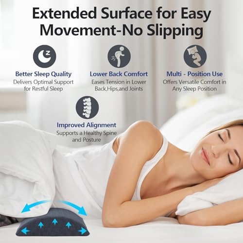 Cozyhealth - 2.95" H*18.7" L - Soft Small Lumbar Pillow for Sleeping, Memory Foam Back Lumbar Support Cushion for Lower Back Pain Relief Bed Waist Sleep Support Pillow for Side, Back(Dark Grey, Small) - Image 2