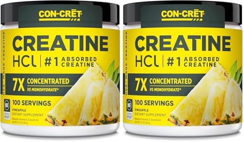 CON-CRET Creatine HCl Powder | Muscle, Cognitive, Cellular Energy Support | No Bloating or Cramps | USA Made & NSF Certified | Pineapple (100 Serving) (Pack of 2) by CON-CR%C4%92T%C2%AE