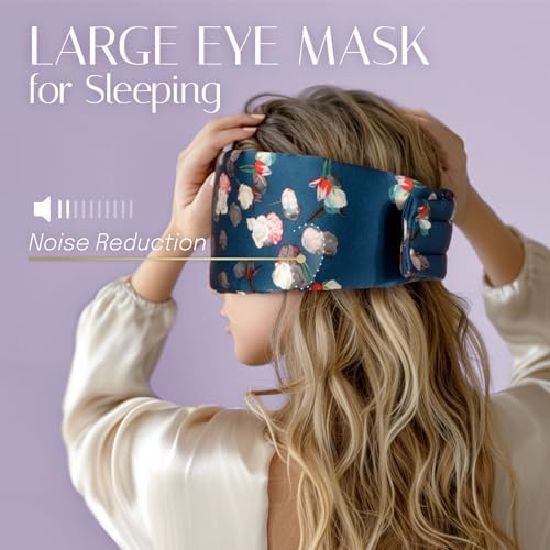 Silk Sleep Mask Soft Pressureless: 100% Mulberry Silk for Eye Skin Anti Wrinkles, Large Size for Total Blackout, Adjustable Wide Velcro Ear Cover, Print - Image 6