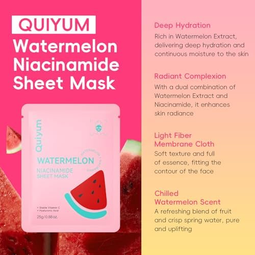 QUIYUM 14 Pack Watermelon Niacinamide Sheet Mask - Hydrating Facial Masks - Image 2
