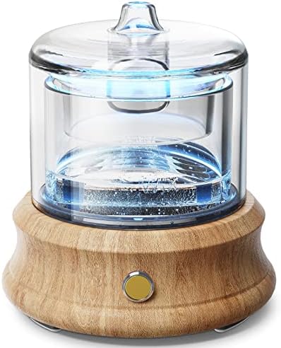 Lecdura Glass Essential Oil Diffuser, 80ML Small Glass Reservoir Natural Wood Base Ultrasonic Cool Mist Aroma Diffusers with USB-Cord Auto-Off 7 Color Light for Home Office Bedroom by Lecdura