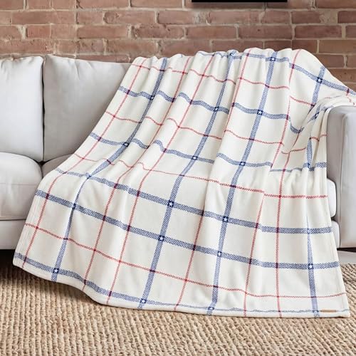 Lucky Brand 50" x 70" Plush Throw Blanket, Ditsy Star Plaid White Blanket for Sofa or Bed by LuckyBrand
