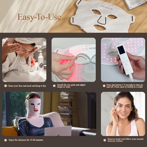 MEGELIN Led Red Light Therapy Face & Neck Mask, 7 Colors Led Light Therapy Facial Mask, Infrared Red Light Therapy Mask, Infrared Light Skin Rejuvenation(White) - Image 6
