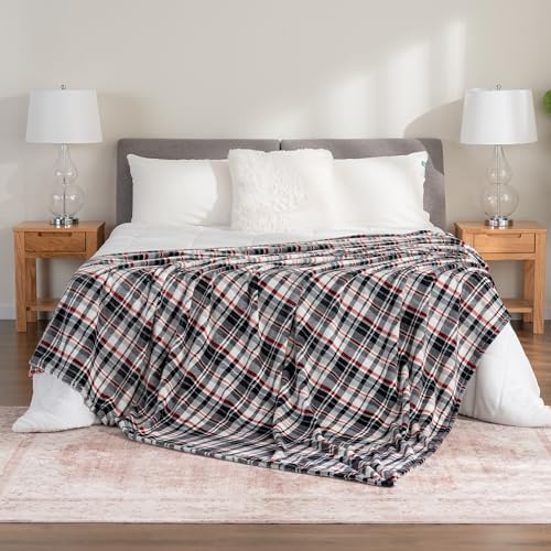 Berkshire Blanket-Classic Heavyweight Warm Soft Printed VelvetLoft® Plush Blanket, King Size Soft Fuzzy Blanket for Couch Sofa Bed, Plaid Black Red, 90in x 108in - Image 5