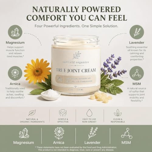 Outfield Organics True Joint Cream – 4-in-1 MSM Cream for Joint Pain with Magnesium,Arnica, Lavender & Frankincense,Non-Greasy Massage (1) - Image 3