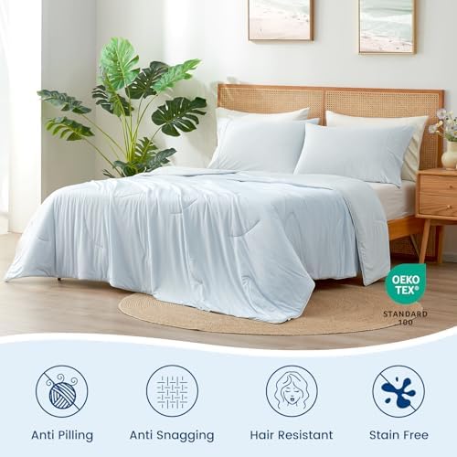 Cozy Bliss Cooling Comforter King Size, Reversible Lightweight Cooling Blankets for Hot Sleepers and Night Sweats, Q-Max>0.45 Soft Breathable Silky Smooth Summer Comforter, Cool Blue, 106"x90" - Image 6