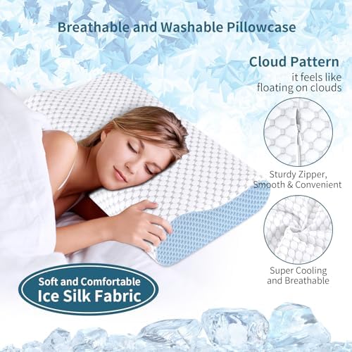 Cervical Pillow for Neck Pain Relief, Contour Memory Foam Pillows for Sleeping, Odorless Ergonomic Pillow Adjustable Orthopedic Cooling Pillow Bed Pillow Neck Support for All Sleepers (White & Blue) - Image 4