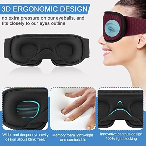 Sleep Mask, Super Soft Eye Mask for Sleeping, Upgraded 100% Blockout Light Sleep Masks for Women with Adjustable Strap, 3D Contoured Cup Eye Covers for Sleeping, Red - Image 2