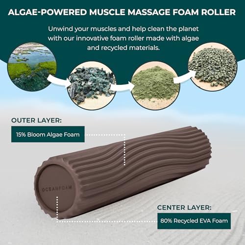 Oceanfoam Tidal Roller - Espresso - Muscle Massage Foam Roller for Back Pain & Stretching - Firm and Ergonomic Wide Wave Textured - Yoga, Athletics, & Wellness - Full Size, 20" x 5" - Image 4