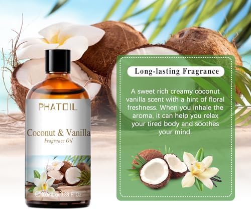 PHATOIL Coconut & Vanilla Fragrance Oil for Diffuser Aromatherapy 3.38FL.OZ - Image 5