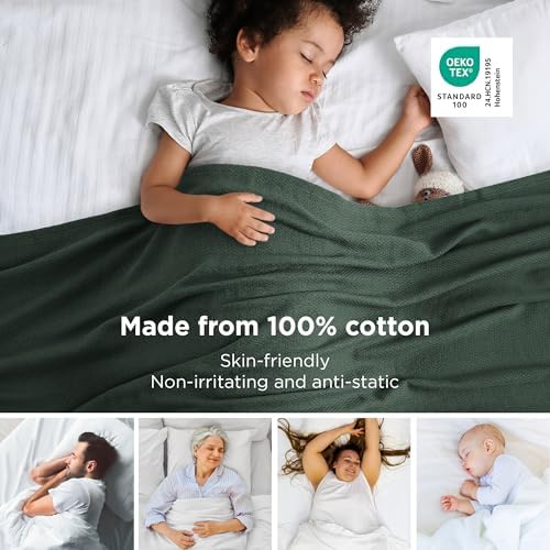 Bedsure 100% Cotton Blanket, Herringbone Weave, King, Dark Green - Image 2