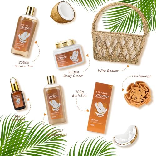 Coconut Spa Gifts Set - 7Pcs Moisturizing Spa Gift Basket for Women & Men - Image 3