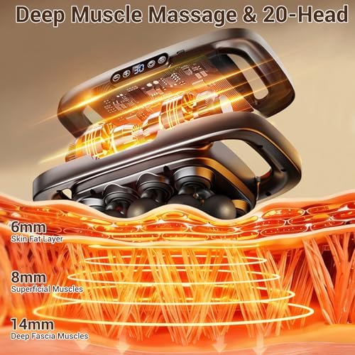 20 Heads Massage Gun Deep Tissue, Valentine's Day Gifts, Deep Tissue Massager with 3 Modes & 30 Levels & Ultra-Quiet, Handheld Body Massager for Back, Neck, Shoulders and Legs - Image 2