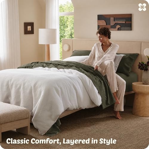 Bedsure PureWoven 3 Pieces 100% Cotton Waffle Duvet Cover Set, Queen, White - Image 6