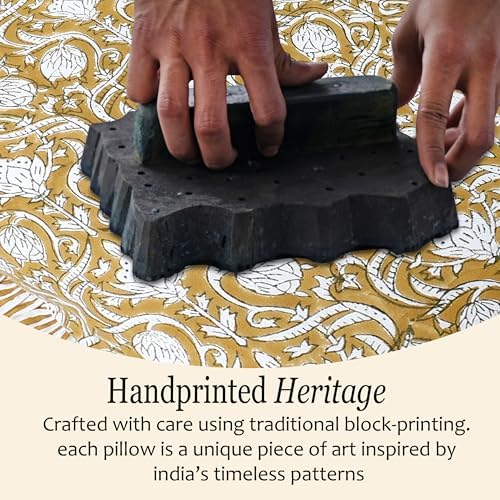 CPC Block Print Ruffle Throw Cover Mustard Regal 20"x20" Inch Pack of 2-100% Cotton Ruffle Couch Decorative Boho Pillows Case for Living Room, Bedroom, Sofa, Farmhouse Gift for Spring, Mother's Day - Image 5