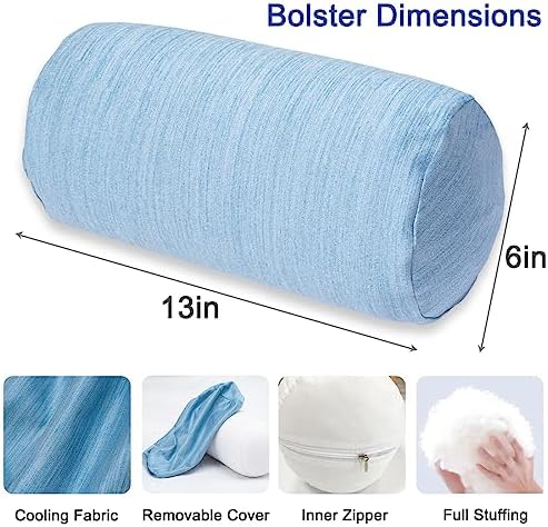 1 MIDDLE ONE Round Cylinder Bolster Pillow with Removable Cooling Cover, Tube Roll Cervical Pillow for Head, Neck, Back and Legs Support, 13"x 6", Blue - Image 2