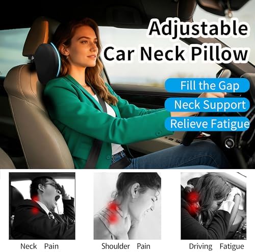 2-Pack Car Neck Pillow with Height-Adjustable,Car Headrest Pillow for Neck Support Relieves Driving Fatigue, Soft Memory Form and Ergonomic Design Fits Most Car Seats(Matte Black) - Image 2