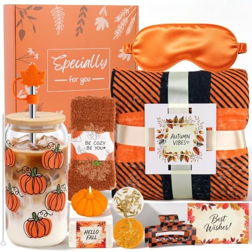Fall Basket, Orange Pumpkin Spa Gifts for Women, Birthday Care Package by Ithmahco