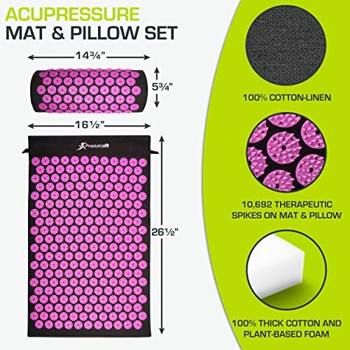 ProsourceFit Acupressure Mat and Pillow Set for Back/Neck Pain Relief and Muscle Relaxation, Large - Black/Pink - Image 2